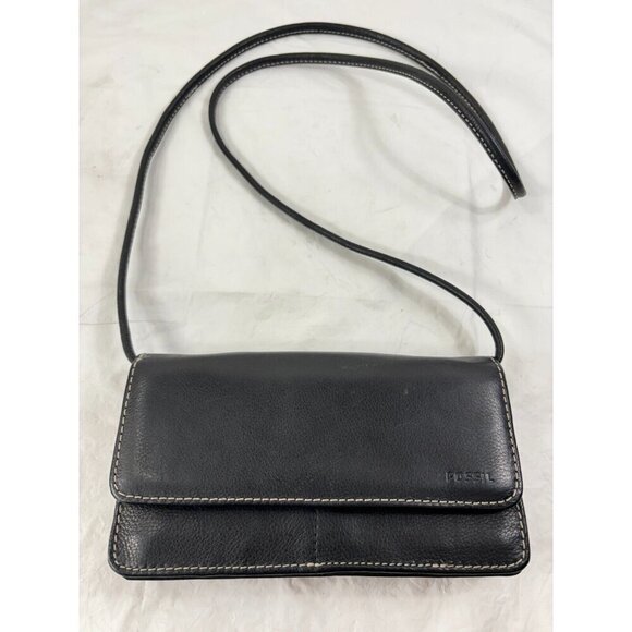 Fossil Black Leather Wallet Clutch with Detachable Strap - Picture 1 of 11